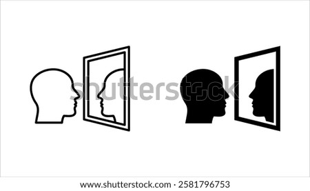 Mirror icon set. Person standing in front mirror of reflection sign. vector illustration on white background
