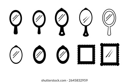 mirror icon  Set ten silhouette  style. Beauty hand mirror glass portable color editable vector illustration design..