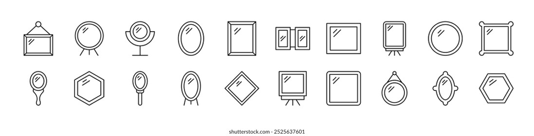 Mirror Icon Set for UI, Placards, Books, Apps. Editable Stroke. Suitable for Web Sites, Books, Cards, Apps 