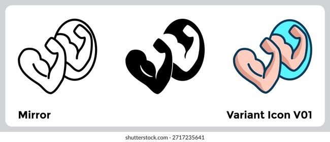 Das Spiegelsymbol unterstützt die Verbindung zwischen Geist und Muskeln und visuelle Formularkontrollen. Linie, Gefüllt, Farbstil.