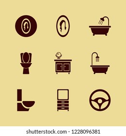 mirror icon. mirror vector icons set bathroom shower, steering wheel, mirror nightstand and toilet