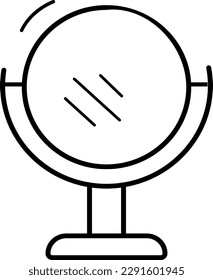 Mirror icon. Vector illustration of a mirror on a stand. Isolated outline on a white background. Editable stroke. Vector icon.