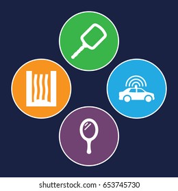 Mirror icons set. set of 4 mirror filled icons such as police car, mirror
