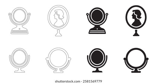 mirror icons set in black color simple and clean vector illustration on a white background.
