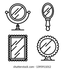 Mirror icons set. Outline set of mirror vector icons for web design isolated on white background