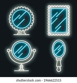 Mirror icons set. Outline set of mirror vector icons neon color on white