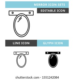 Mirror icons set vector design, modern editable line and  glyph icon, black colour and isolated for icon presentation, website and banner
