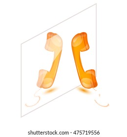 Mirror image of orange handsets, phone receiver  Vector illustration