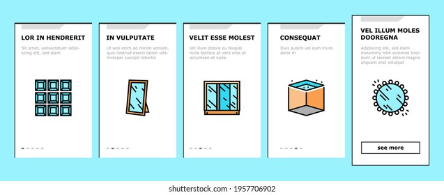 Mirror Installation Onboarding Mobile App Page Screen Vector. Silver, Bronze or Graphite Mirror, Making For Wardrobe And Bathroom, Polishing And Making Custom Illustrations