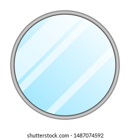 Mirror isolated. Interior decoration in frame, circle round shape. Furniture vector element. Blank space for reflection.