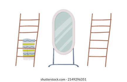 Mirror and Ladder as Bathroom or Washroom Interior Item Vector Set