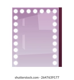 Mirror with light bulbs frame. Fashion beauty salon accessory, dressing room tool vector flat illustration. Cartoon makeup mirror isolated on white