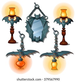 Mirror and lights in the style of bats isolated on white background. Vector cartoon close-up illustration.