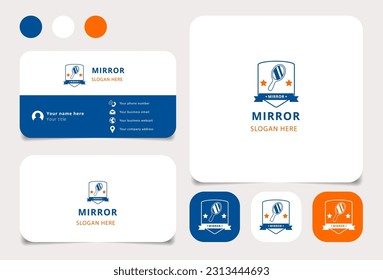 Mirror logo design with editable slogan. Branding book and business card template.