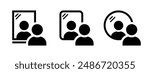 Mirror looking icon. Man look at the mirror vector illustration. Person standing in front of reflection sign. Mirror image concept isolated.