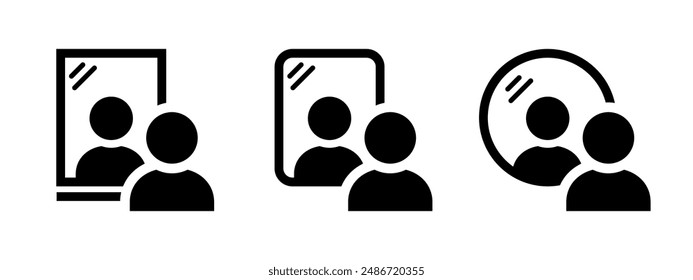 Mirror looking icon. Man look at the mirror vector illustration. Person standing in front of reflection sign. Mirror image concept isolated.