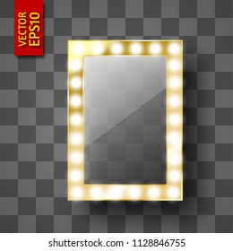 Mirror for make-up or a photo frame, isolated with gold. Vector illustration of a rectangular 