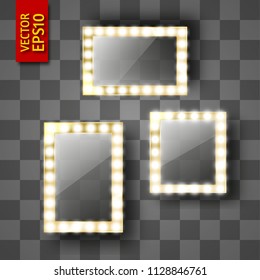 Mirror for make-up or a photo frame, isolated with gold. Vector illustration of square and rectangular frames