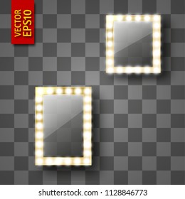 Mirror for make-up or a photo frame, isolated with gold. Vector illustration of asquare and rectangular 