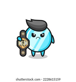 mirror mascot character as a MMA fighter with the champion belt , cute style design for t shirt, sticker, logo element