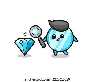 mascota espejo está revisando la autenticidad de un diamante , diseño de estilo lindo para camiseta, pegatina, elemento logotipo