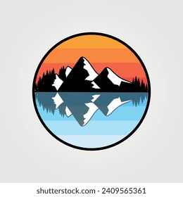 mirror mountain logo vector vintage illustration design