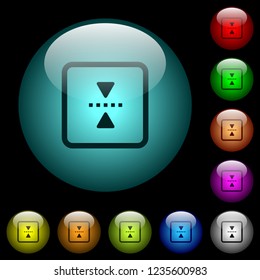 mirror object around horizontal axis icons in color illuminated spherical glass buttons on black background. Can be used to black or dark templates