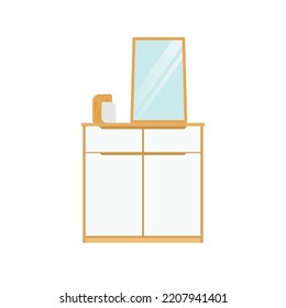 Mirror on the Minimalist Drawer Flat Illustration. Clean Icon Design Element on Isolated White Background