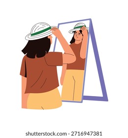 Mirror Outfit Check flat vector character concept illustration. 