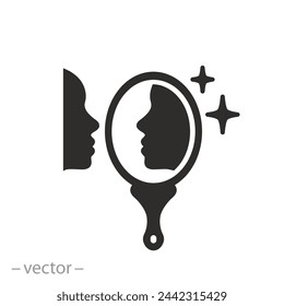 mirror person reflect icon, self awareness, personality consciousness,  flat symbol on white background - vector illustration eps10