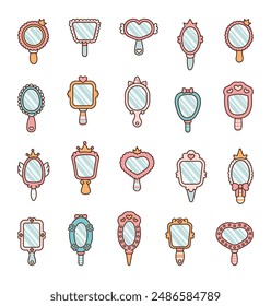 Mirror for the princess. A beautiful decorative item. Hand style. Vector drawing. Collection of design elements.