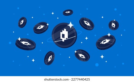 Mirror Protocol coins falling from the sky. MIR cryptocurrency concept banner background.