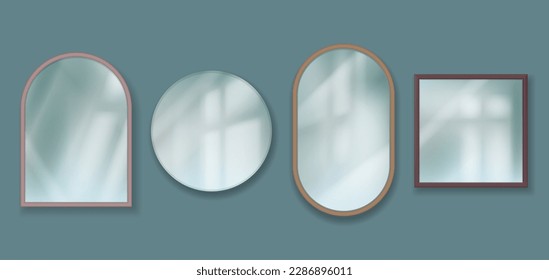 Mirror realistic. Reflected surfaces for interior decoration glossy furniture decent vector mirror templates