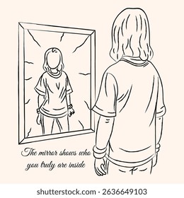 Mirror Reflection – Inner Self Illustration. Perfect for psychological, emotional, or inspirational themes.