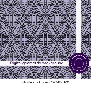 spiegelnahtloses Muster mit abstrakter Blüte und hinterem Stil. Wiederholung von Beispielbild und -zeile. Für modernes Innendesign, Tapeten, Textilindustrie. Vektorgrafik
