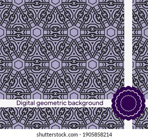 spiegelnahtloses Muster mit abstrakter Blüte und hinterem Stil. Wiederholung von Beispielbild und -zeile. Für modernes Innendesign, Tapeten, Textilindustrie. Vektorgrafik