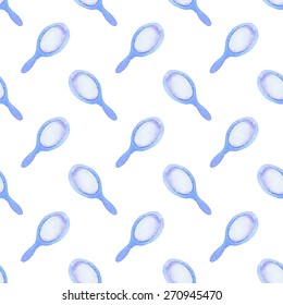 Mirror. Seamless pattern with hand mirrors. Hand-drawn background. Vector illustration. Real watercolor drawing.