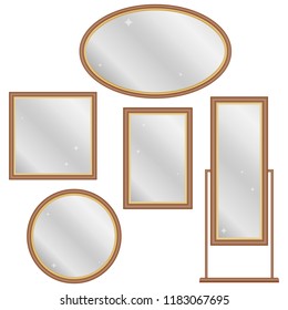 Mirror, a set of retro mirrors. Realistic mirror on a white background.