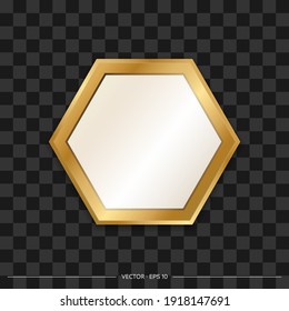 Mirror In The Shape Of A Hexagon With A Gold Frame. Realistic Style. Vector Illustration.