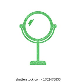Mirror sign illustration. Green scribble Icon with solid contour on white background. Illustration.