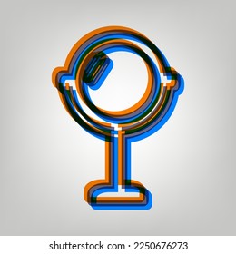 Mirror sign illustration. Stroked Icon in orange, azure and old lavender Colors at gray Background. Illustration.
