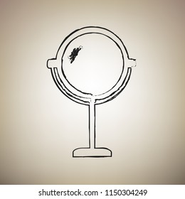 Mirror sign illustration. Vector. Brush drawed black icon at light brown background.