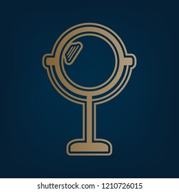 Mirror sign illustration. Vector. Golden icon and border at dark cyan background.