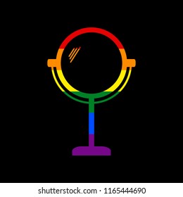 Mirror sign illustration. Vector. Icon with colors of LGBT flag at black background.