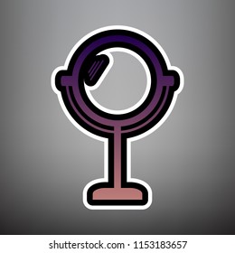 Mirror sign illustration. Vector. Violet gradient icon with black and white linear edges at gray background.