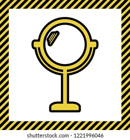 Mirror sign illustration. Vector. Warm yellow icon with black contour in frame named as under construction at white background. Isolated.
