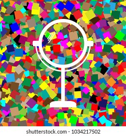 Mirror sign illustration. Vector. White icon on colorful background with seamless pattern from squares.