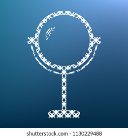 Mirror sign illustration. Vector. White textured icon at lapis lazuli gradient background.