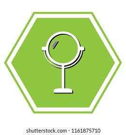 Mirror sign illustration. Vector. White icon with black shadow at yellow green honeycomb on white background.