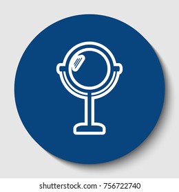Mirror sign illustration. Vector. White contour icon in dark cerulean circle at white background. Isolated.